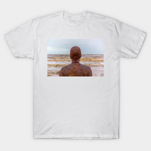 Iron Man, Crosby beach, Liverpool T-Shirt by millroadgirl